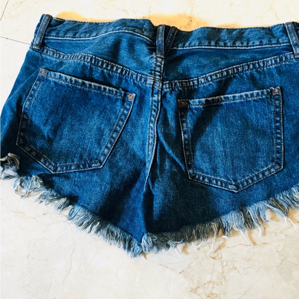 FP Movement by Free People Blue Frayed Jean Shorts